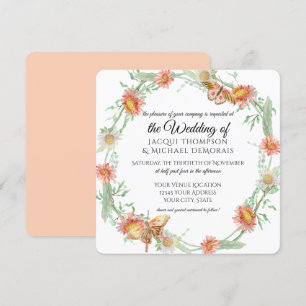 Invitation Papillon de corail de fleurs sauvages de