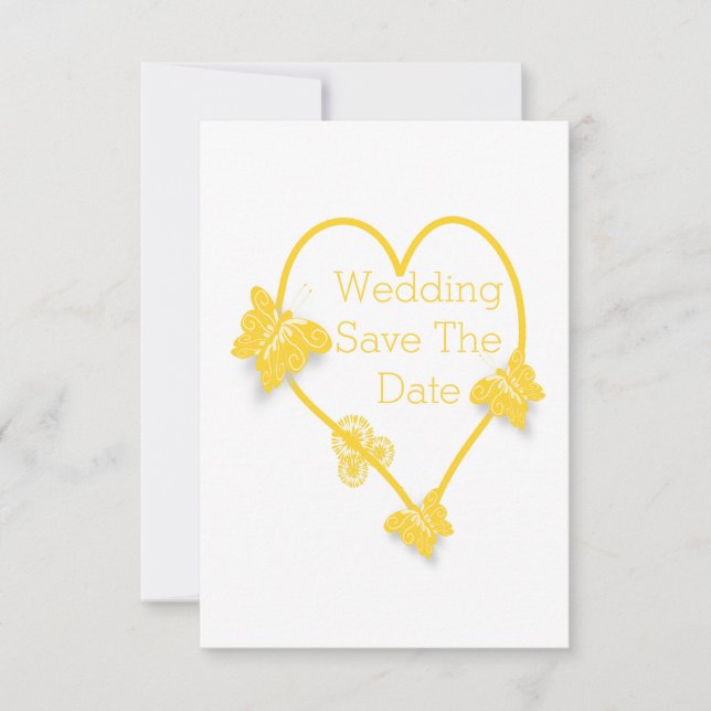 Invitation Papillon de couleur jaune Coeur Enregistrer la dat (Devant)