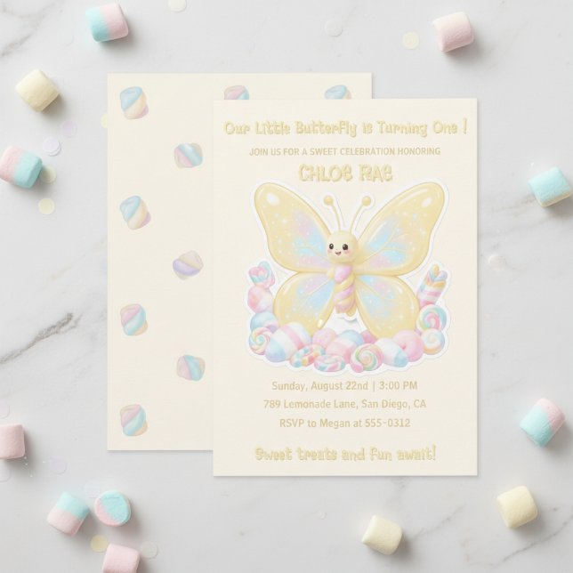 Invitation Papillon de crème de citron jaune pour l'anniversa (Yellow Lemon Cream Butterfly Kids Birthday Invitation)