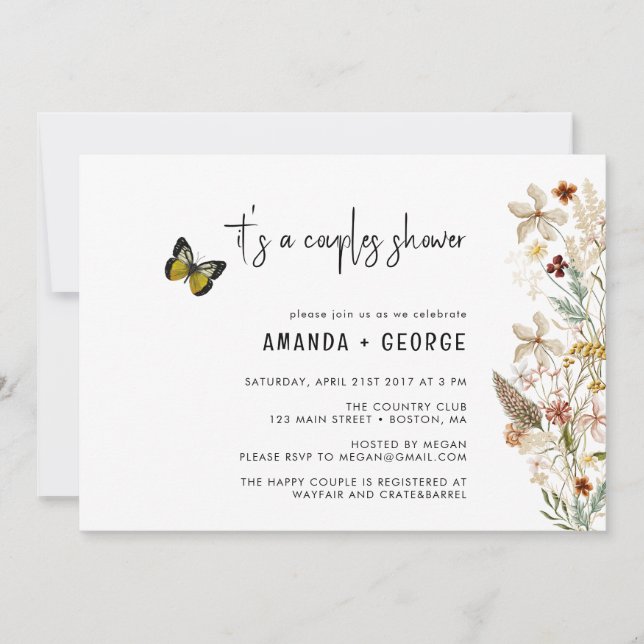 Invitation Papillon de douche Couple fleur sauvage (Devant)