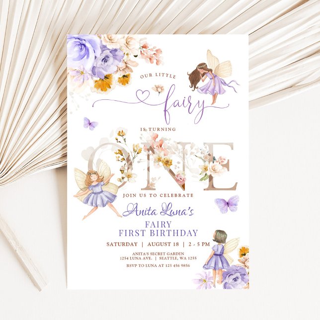 Invitation Papillon de fée Magique Anniversaire 1ère Fleur sa (Créateur téléchargé)