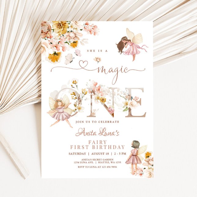 Invitation Papillon de fée Magique Anniversaire 1ère Fleur sa (Créateur téléchargé)