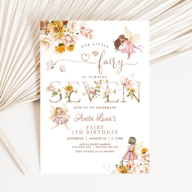 Invitation Papillon de fée Magique Anniversaire 7 ans Fleur s (Créateur téléchargé)