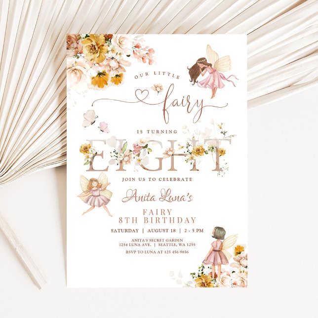 Invitation Papillon de fée Magique Anniversaire 8 ans Fleur s (Créateur téléchargé)