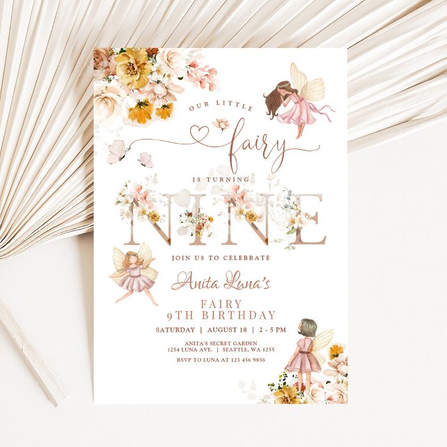 Invitation Papillon de fée Magique Anniversaire 9 ans Fleur s (Créateur téléchargé)