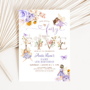 Invitation Papillon de Fée Violette Magique Floral 5ème Anniv