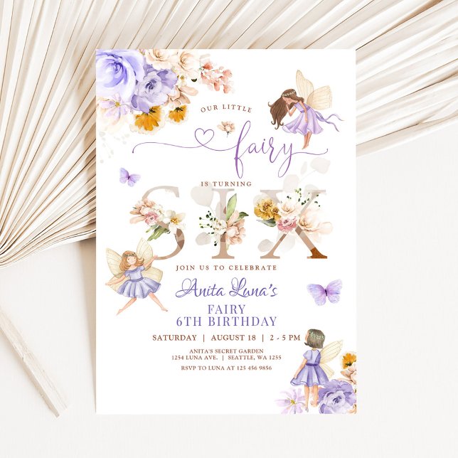 Invitation Papillon de Fée Violette Magique Florale 6ème Anni (Créateur téléchargé)