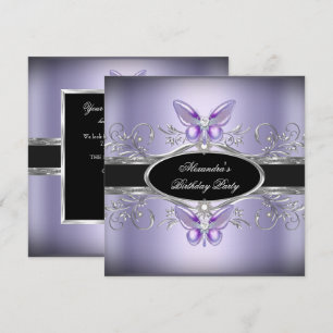Invitation Papillon de fête d'anniversaire de bijou noir arge