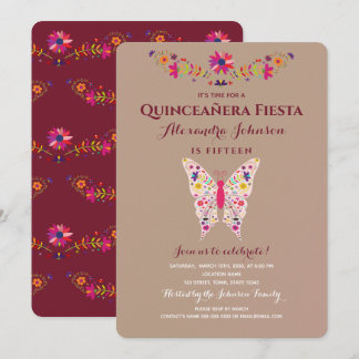 Invitation Papillon de Fête Mexicaine Quinceañera