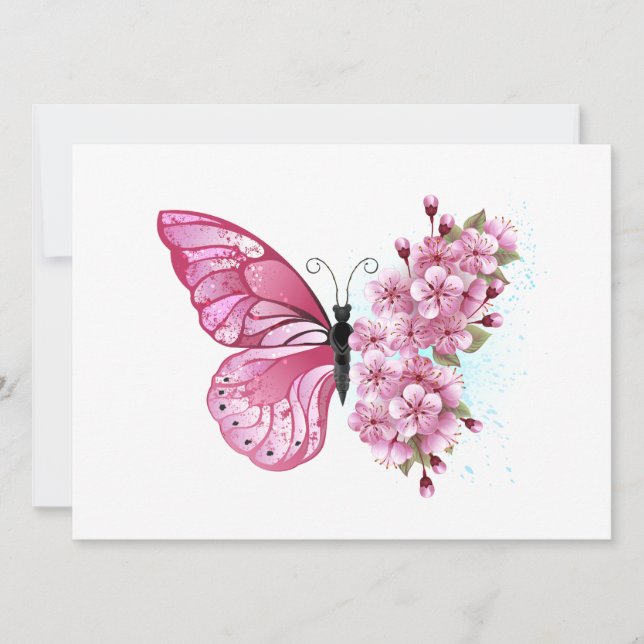 Invitation Papillon de fleurs avec Sakura rose (Devant)