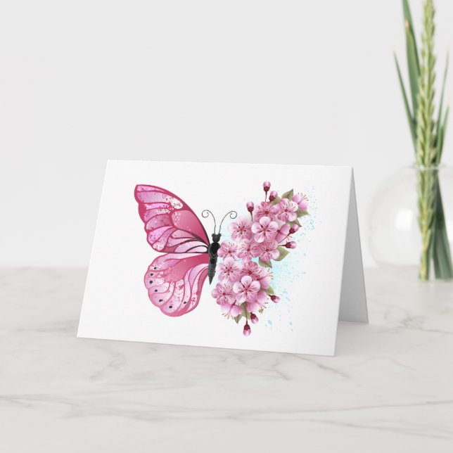 Invitation Papillon de fleurs avec Sakura rose (Devant)