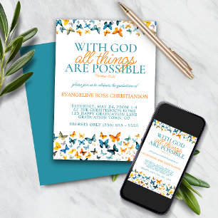 Invitation Papillon de graduation « Avec Dieu, tout est possi