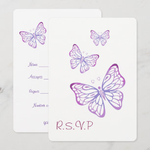 Invitation Papillon de jardin classe Mauve Rose Violet   RSVP