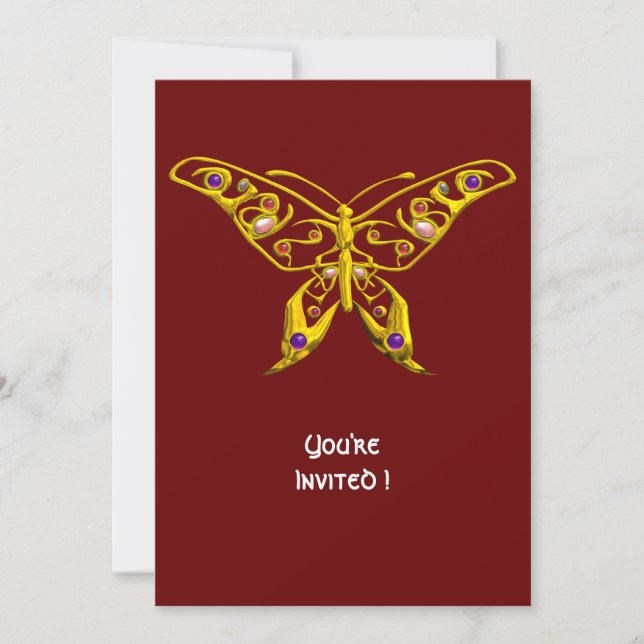 Invitation PAPILLON DE JOAILLERIE EN OR HYPER AVEC GEMMES Rou (Devant)