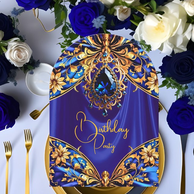 Invitation Papillon de joyau bleu or exotique d'anniversaire (Créateur téléchargé)