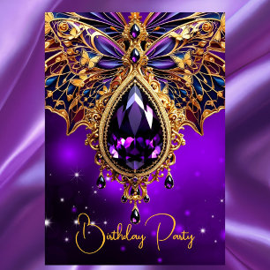 Invitation Papillon de joyau d'or bleu violet Anniversaire Ex