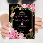 Invitation Papillon de la couronne de Quinceañera rose noir 1<br><div class="desc">Black Rose Quinceañera Gold Crown Mexicain Butterfly Invitation Mis Quince 15 Anos,  16e anniversaire, </div>