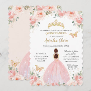 Invitation Papillon de la Couronne d'or rose pâle Quinceañera