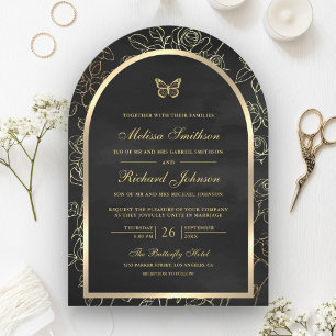 Invitation Papillon de mariage à l'arche dorée en ligne noire