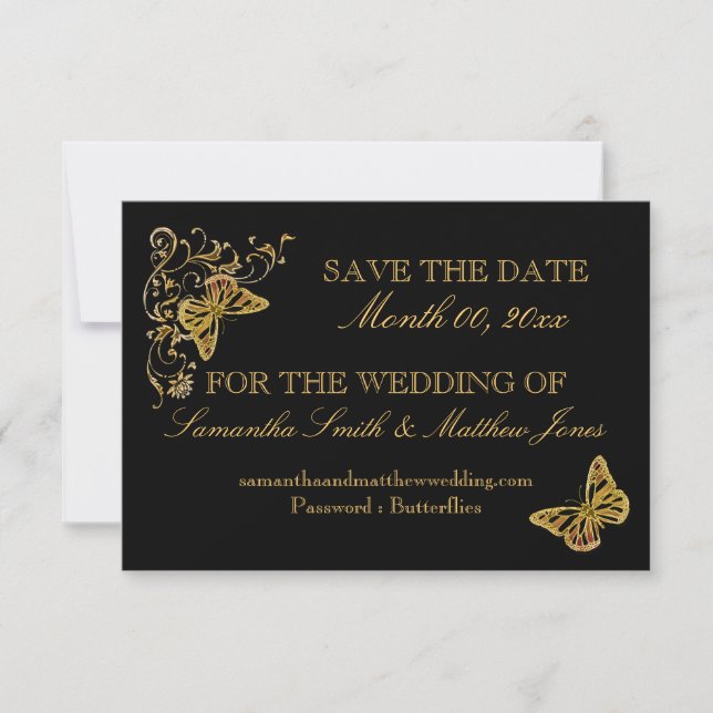 Invitation Papillon de mariage en or noir réponse 02 (Devant)