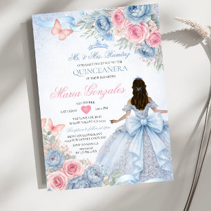 Invitation Papillon de princesse bleu poussiéreux et rose Qui