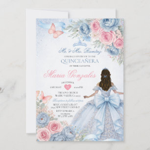 Invitation Papillon de princesse bleu poussiéreux et rose Qui