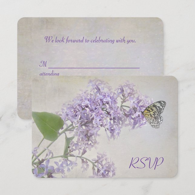 Invitation Papillon de RSVP sur lilas (Devant / Derrière)