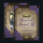 Invitation Papillon de Tiara d'Or Roses Violettes Photo Douce<br><div class="desc">Personnalisez comme vous le souhaitez.

Remplacez la photo au dos par votre propre photo ou supprimez-la complètement.</div>