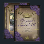 Invitation Papillon de Tiara d'Or Roses Violettes Photo Douce<br><div class="desc">Personnalisez comme vous le souhaitez.

Remplacez la photo au dos par votre propre photo ou supprimez-la complètement.</div>