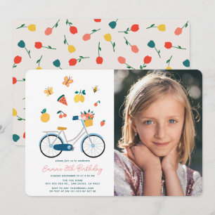 Invitation Papillon de vélo Fruité Photo Fille Anniversaire