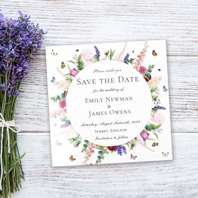 Invitation Papillon décontracté rose violet floral Enregistre (Créateur téléchargé)