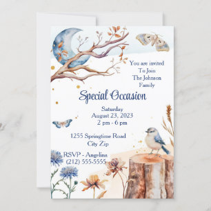 Invitation Papillon d'été Oiseau Bleu Lune Floral Joli