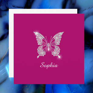Invitation Papillon Diamant Blanc, Nom de Script, Fuchsia Pro