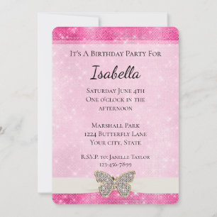 Invitation Papillon diamant rose étincelle