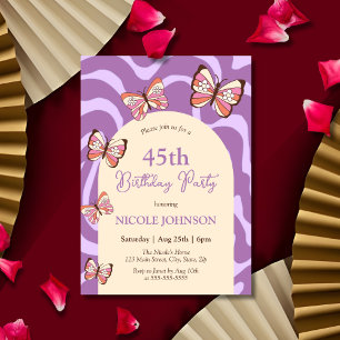 Invitation Papillon d'onde rétro Beige violet Anniversaire