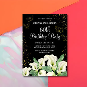Invitation Papillon d'or Blanc Calla Lily Noir Anniversaire
