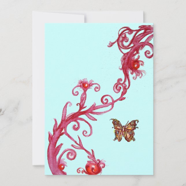 Invitation PAPILLON D'OR , bleu rouge vif (Devant)