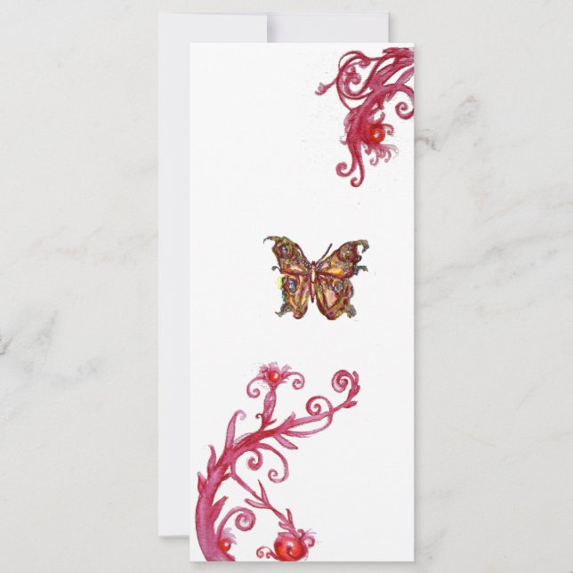 Invitation PAPILLON D'OR , brillantes fioritures rouges et bl (Devant)