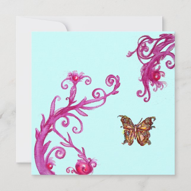 Invitation PAPILLON D'OR BUTTERFLY , rose bleu vif (Devant)