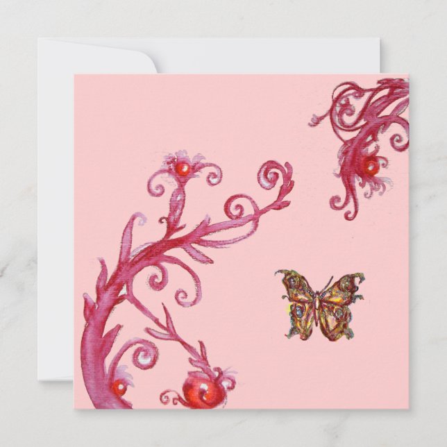 Invitation PAPILLON D'OR BUTTERFLY , rose rouge vif (Devant)