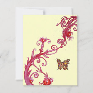 INVITATION PAPILLON D'OR EN CRÈME ROUGE CLAIR