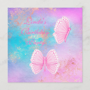 Invitation Papillon d'or en marbre pastel