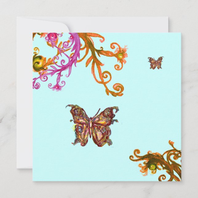 Invitation PAPILLON D'OR , rose jaune bleu vif (Devant)