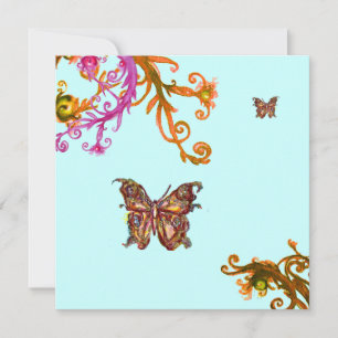 Invitation PAPILLON D'OR , rose jaune bleu vif