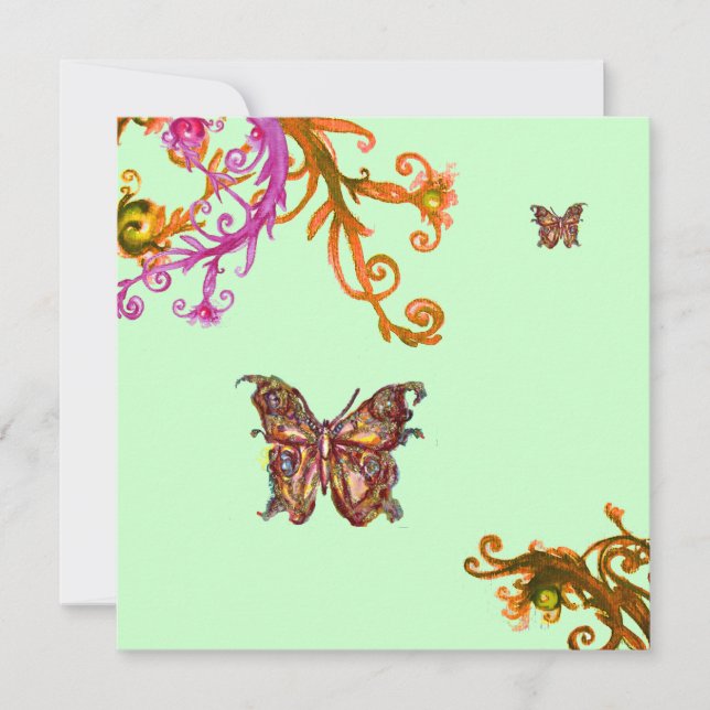 Invitation PAPILLON D'OR , rose jaune vert vif (Devant)