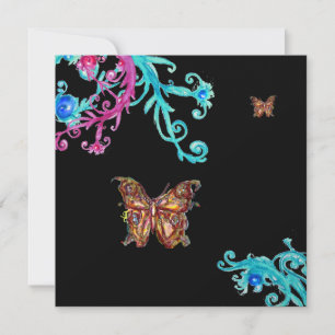 Invitation PAPILLON D'OR , rose vif bleu noir