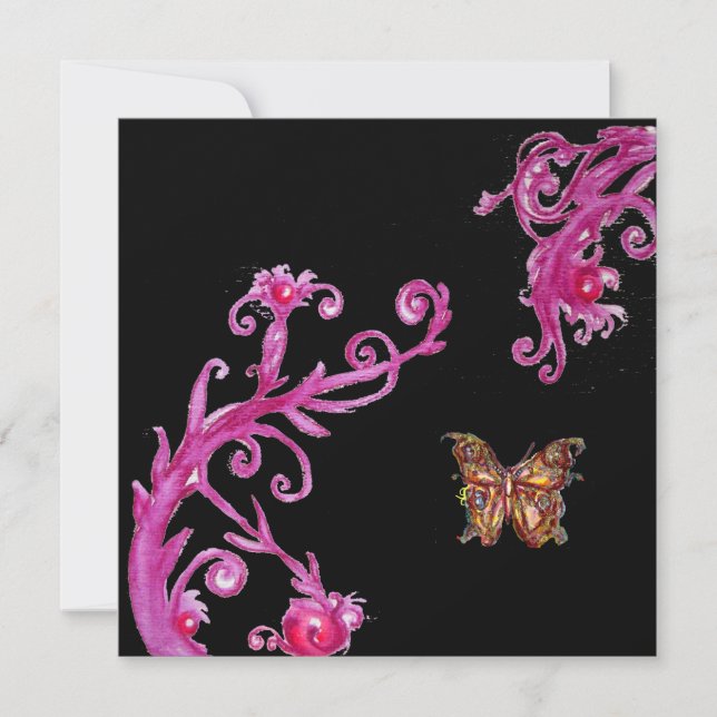 Invitation PAPILLON D'OR , rose vif noir blanc (Devant)