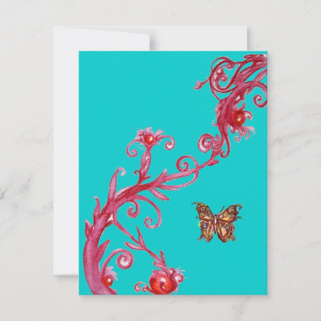 Invitation PAPILLON D'OR , rouge bleu vif (Devant)