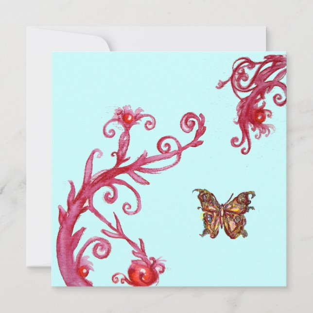 Invitation PAPILLON D'OR , rouge bleu vif (Devant)