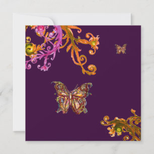 Invitation PAPILLON D'OR SUR FOND VIOLET ,Mariage Élégant et 